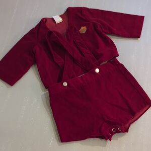 Vintage Red Velvet Baby‎ Blazer with Suspender Shorts 12M